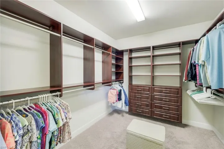 Primary Bedroom walk in closet featuring light colored carpet