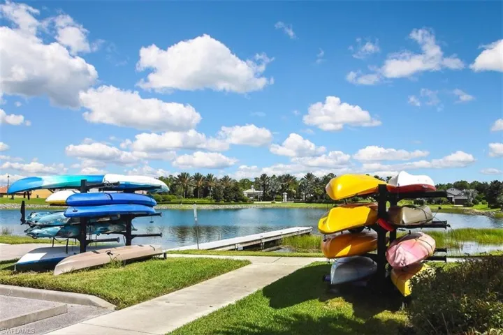 Surrounding community featuring a water view and a boat dock with Kayaks