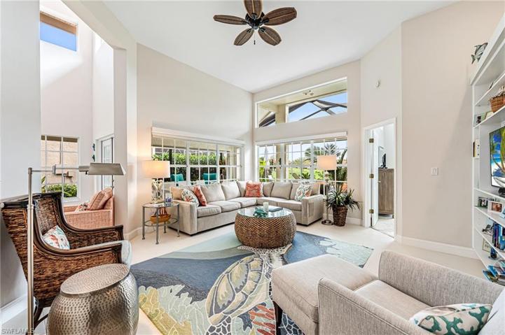 Generous Great room Soaring ceilings and built in