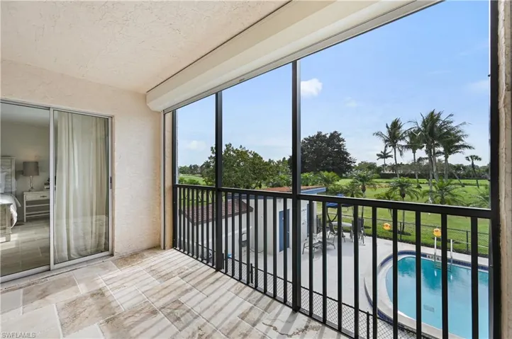Screened in balcony with golf course view and plenty of natural lightfloors and baseboards