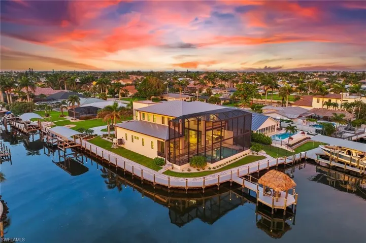 Aerial view at dusk of a water view