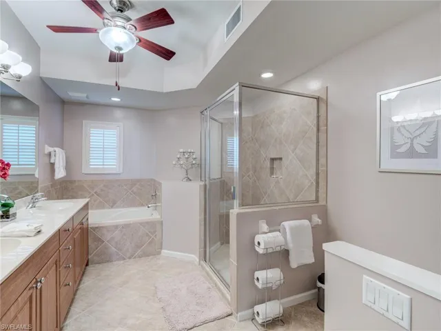 Primary bath with shower and soaking tub