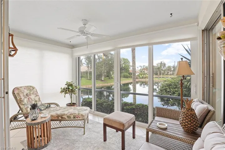 Slider enclosed porch with lake view