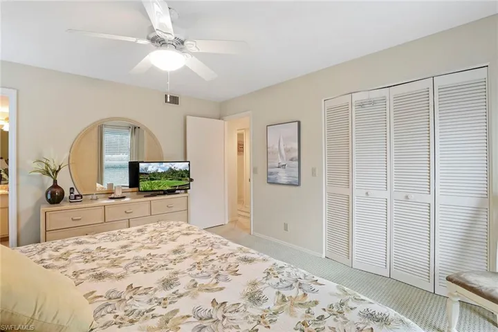 Primary Bedroom with walk in closet and TV