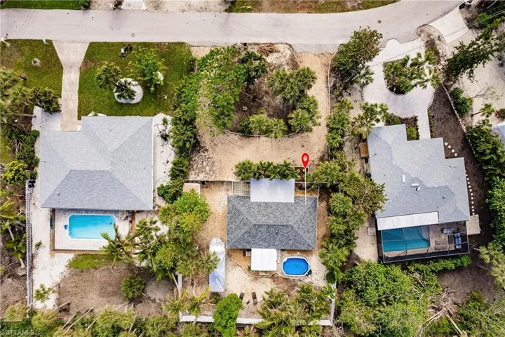 Drone / aerial view of a pool