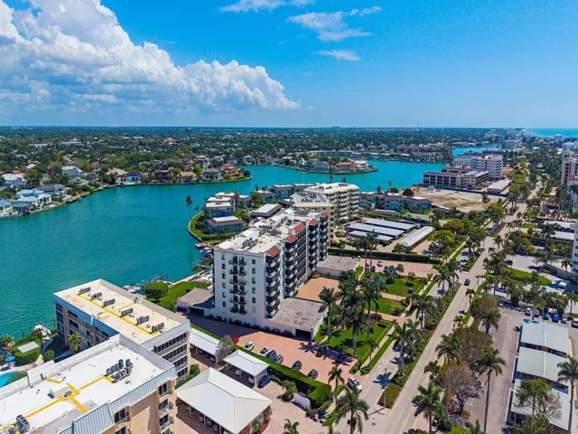 View of urban area with a large body of water
