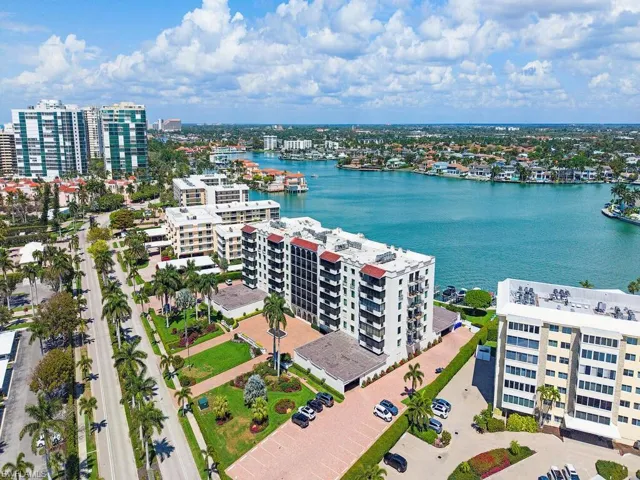 View of urban area with a large body of water