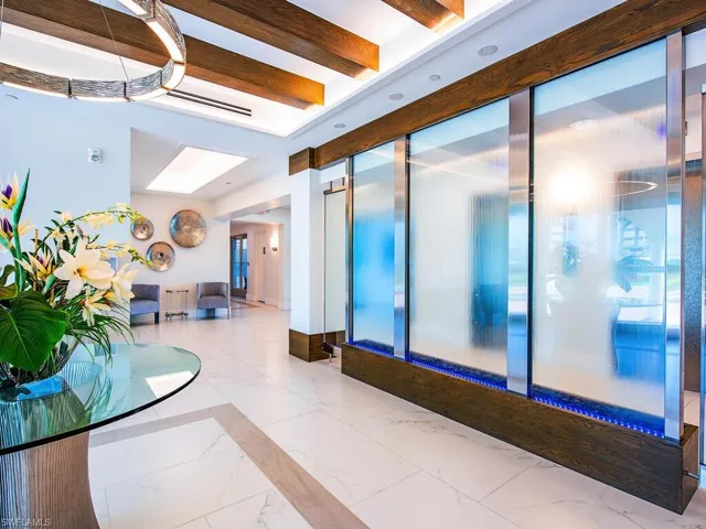 Lobby with beam ceiling