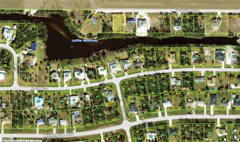 Aerial overview of property's location with property boundaries highlighted