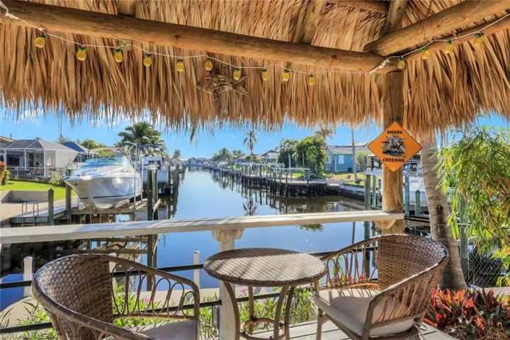 Dock area with boat lift and a water view