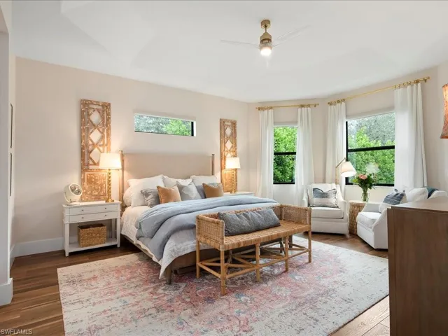 The master suite encompasses an entire wing of the home. During the day, plenty of light washes in but the electric room darkening shades keep it perfectly dark for sleeping.