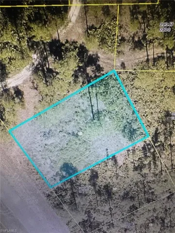 Aerial view of property's location with property parcel outlined