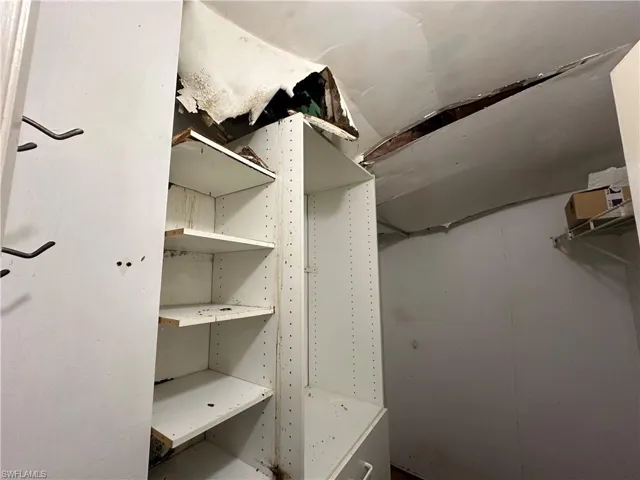 View of walk in closet & Current Damage