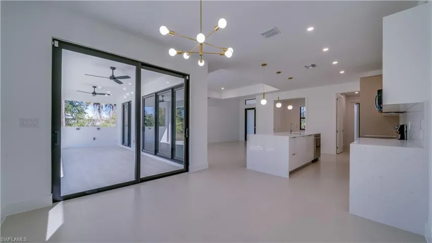 View from dining area with another set of 8' sliding doors.