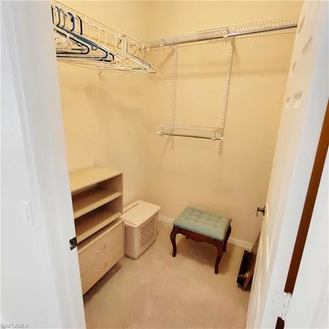 Walk in closet with light carpet