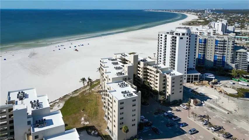 Aerial view of building looking north toward the beach