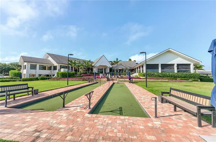 Back of clubhouse and bocce courts