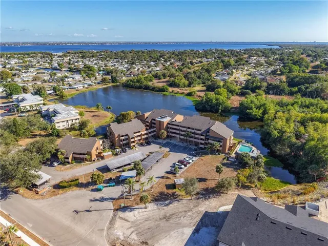 Bird's eye view of a nearby body of water