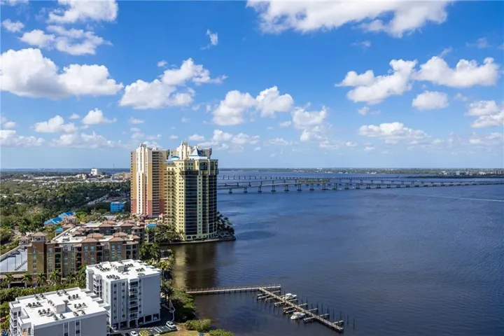 Water view with a notable bridge