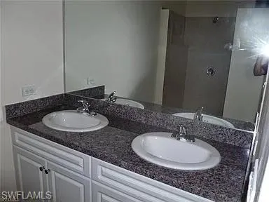 Full bath featuring a sink, a shower, and double vanity