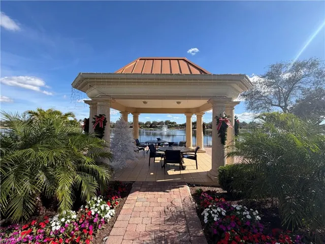 View of patio / terrace featuring a gazebo and a water view