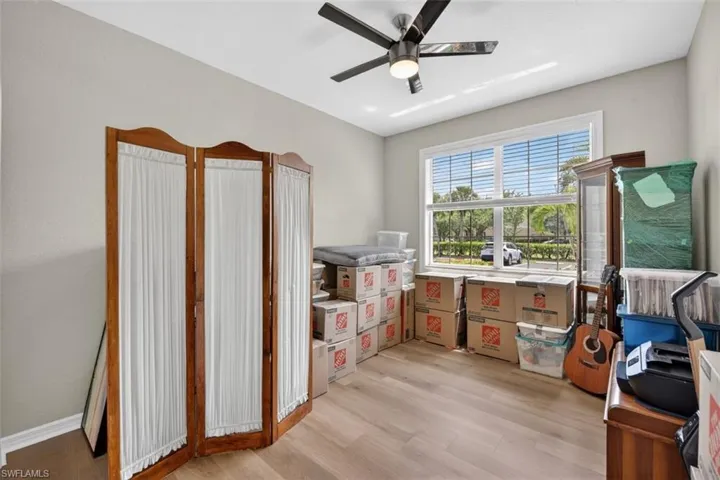 Storage room with ceiling fan