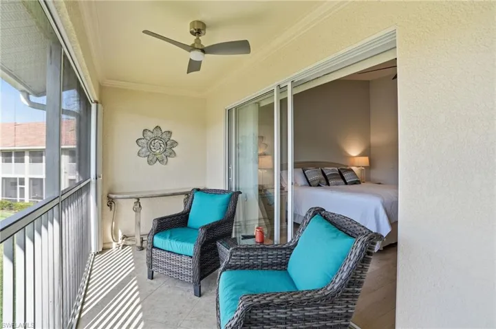 Balcony with a ceiling fan