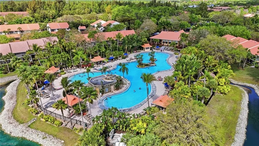 Drone / aerial view of a pool