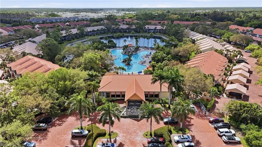 Aerial view of residential area with a pool