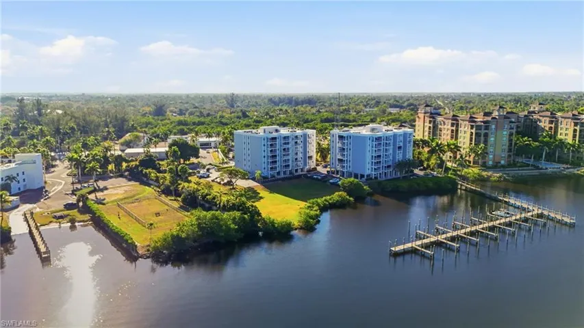 Bird's eye view of a nearby body of water