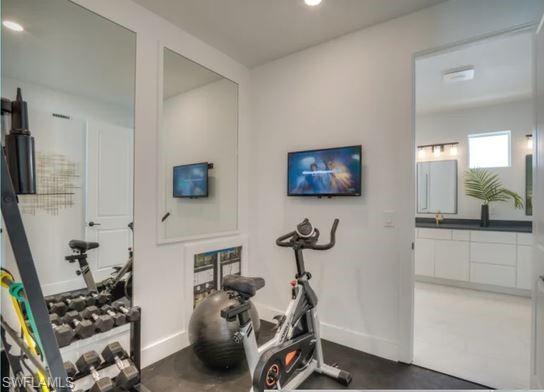 Pocket gym accessible from owner's bath