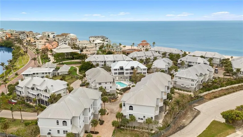 Birds eye view of property with a Gulf view