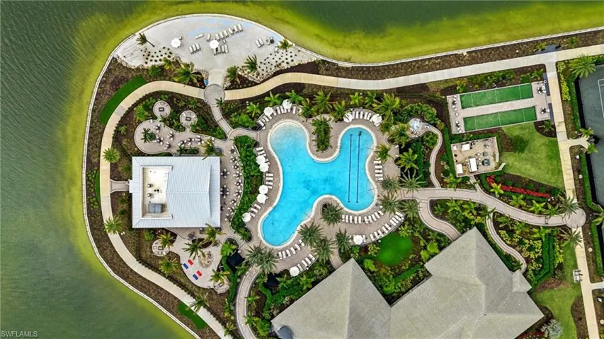 Drone / aerial view of a pool area