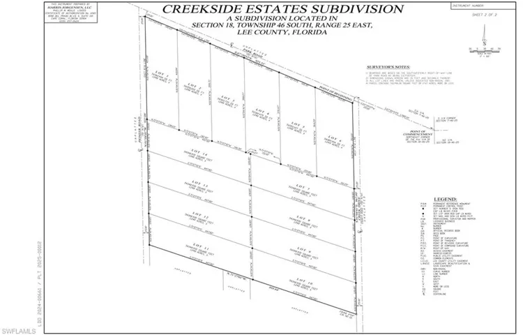 Survey of subdivided Creekside Estates on Park Road between Creek Drive and Pioneer Road.