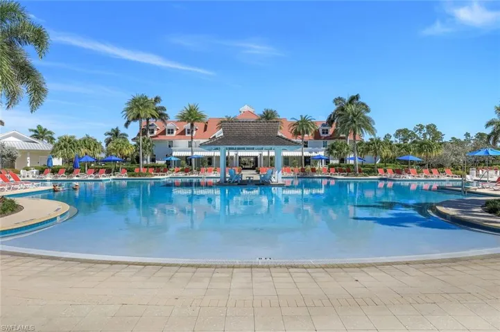 Community pool with a gazebo and a patio area