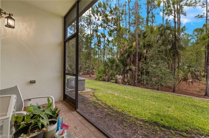 Screened lanai with view of preserve