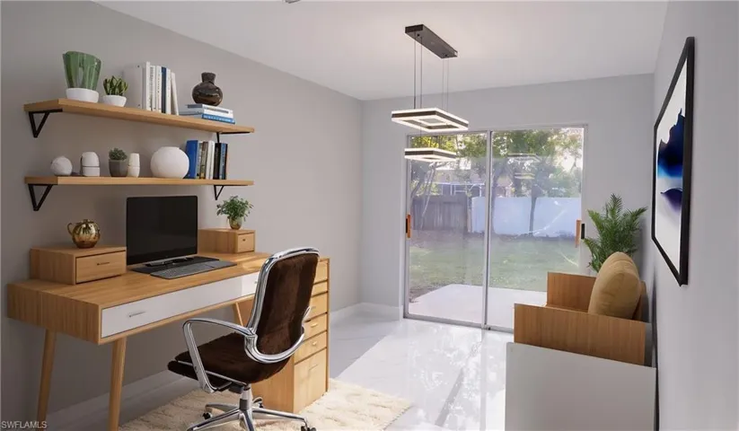 View of tiled office virtualy staged