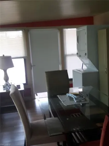 Dining space with laminate flooring