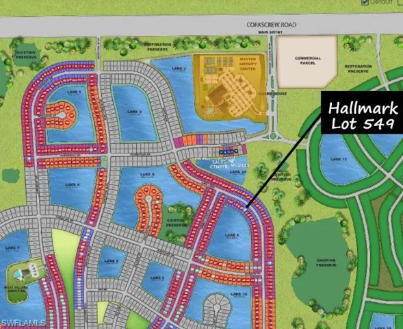 Site map Lot 549. Water views with SW rear exposure