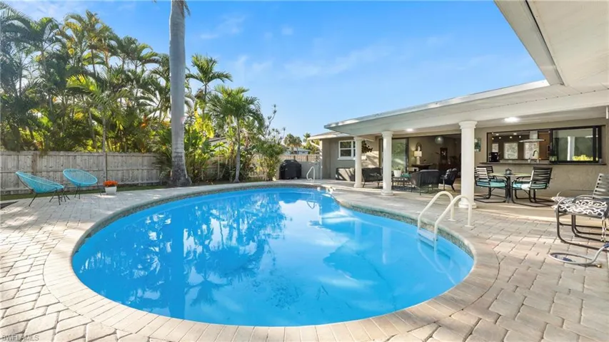 View of pool with patio surround and a fenced backyard