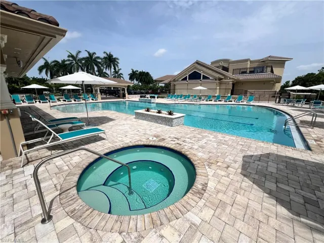 View of main swimming pool and hot tub