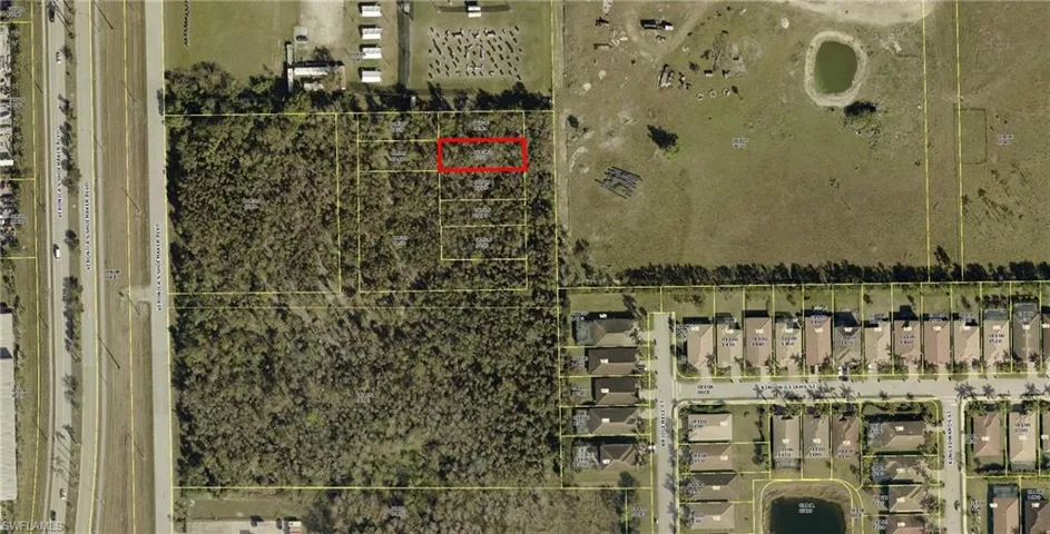Aerial view of property's location with property boundaries highlighted
