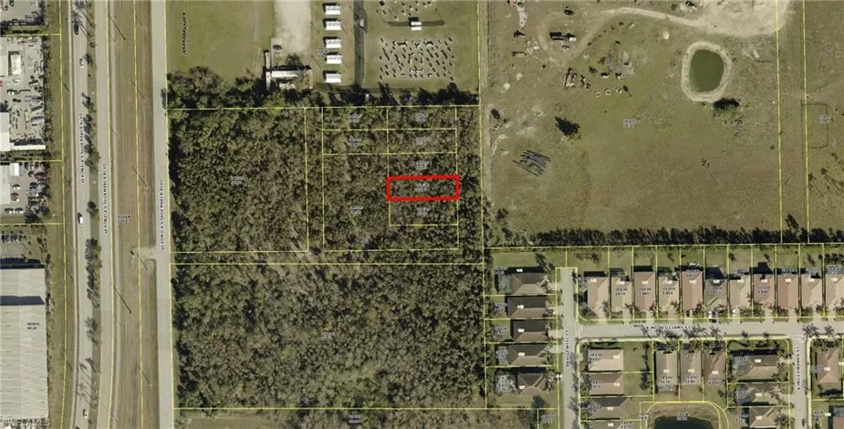 Aerial view of property's location with property parcel outlined