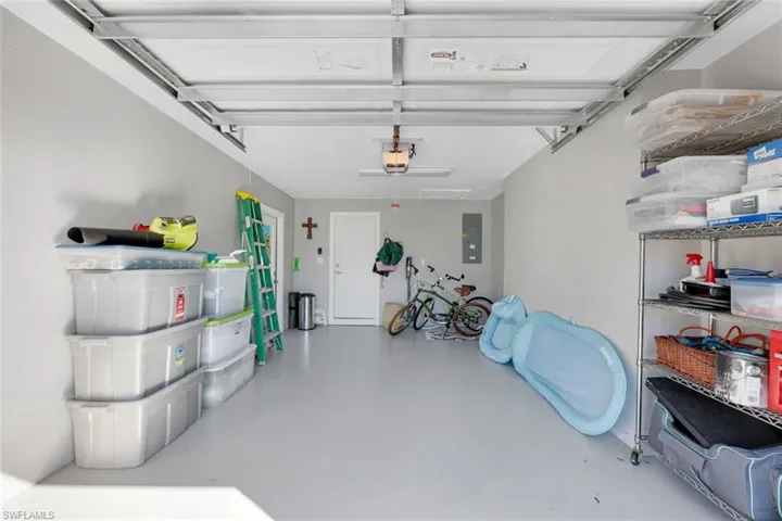Single car garage with epoxy flooring.