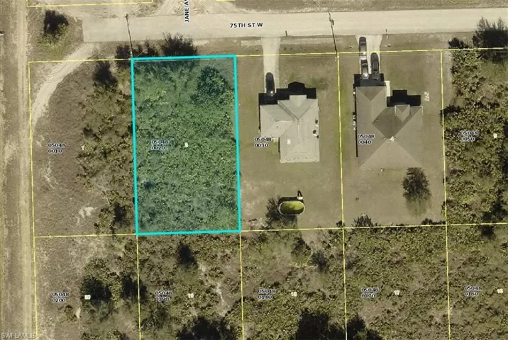 Aerial map of property and surrounding area with property parcel outlined