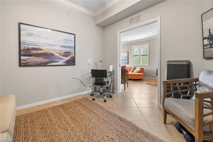 Tiled office with ornamental molding