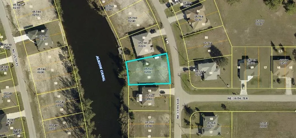 Aerial overview of property's location featuring property boundaries highlighted