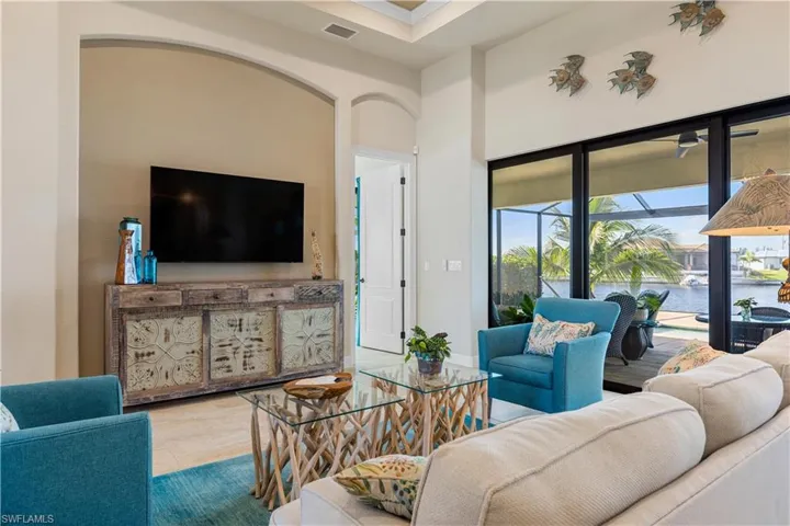 View of tiled living room
