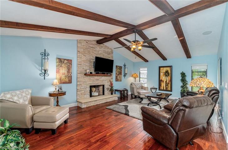 is spacious with wood beams