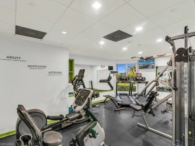 Exercise room featuring a paneled ceiling
